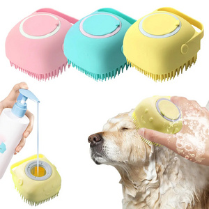 Bathroom Puppycat Washing Massage Dispenser Grooming Shower Brush Soft Silicone Dog Brush Pet Shampoo Massager Bath Brush