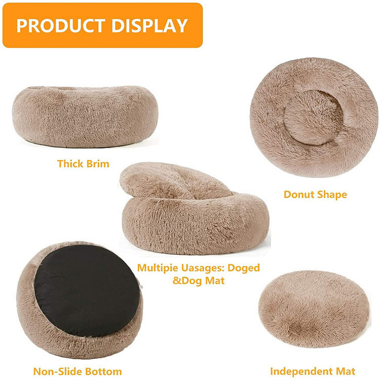 Luxury Designer Company Extra Large Plush Round Anti Anxiety Fuzzy Calming Fur Pet Cat Comfy Dog Donut Bed For Sale