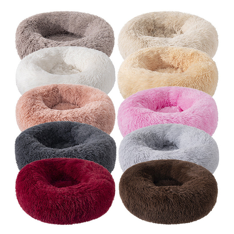 Luxury Designer Company Extra Large Plush Round Anti Anxiety Fuzzy Calming Fur Pet Cat Comfy Dog Donut Bed For Sale