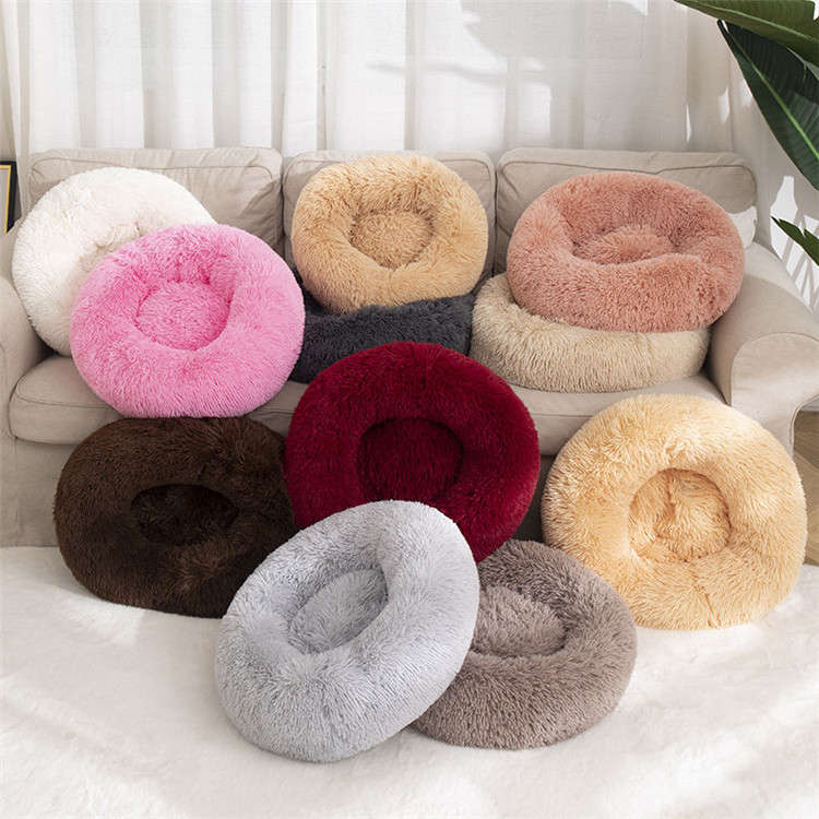 Luxury Designer Company Extra Large Plush Round Anti Anxiety Fuzzy Calming Fur Pet Cat Comfy Dog Donut Bed For Sale