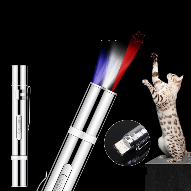 Stainless Steel Pet Toys Cat Laser Light Custom Pattern Rechargeable Laser Pointer