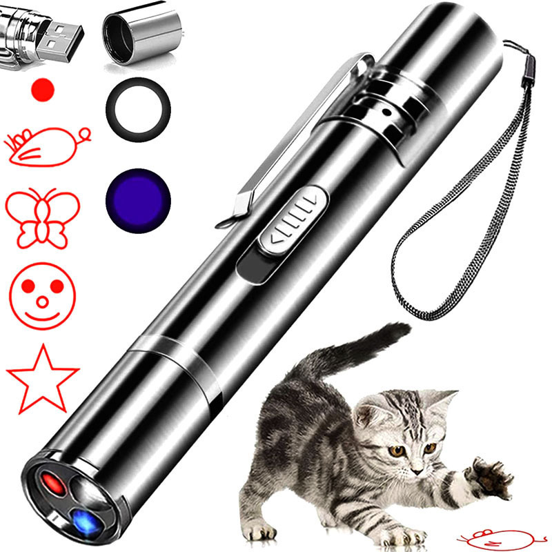 Stainless Steel Pet Toys Cat Laser Light Custom Pattern Rechargeable Laser Pointer