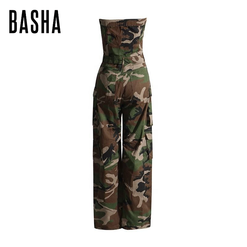 Oudina 2023 New Trendy Pattern Camo Jeans Women Camouflage Jumpsuits Pants Denim Cargo Jumpsuit