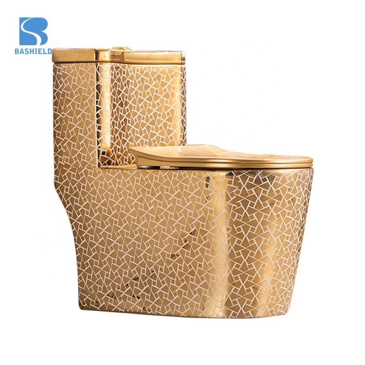 Luxury Design Bathroom Golden Wc One Piece Flushing Gold Toilet For Sale Toilet Commode