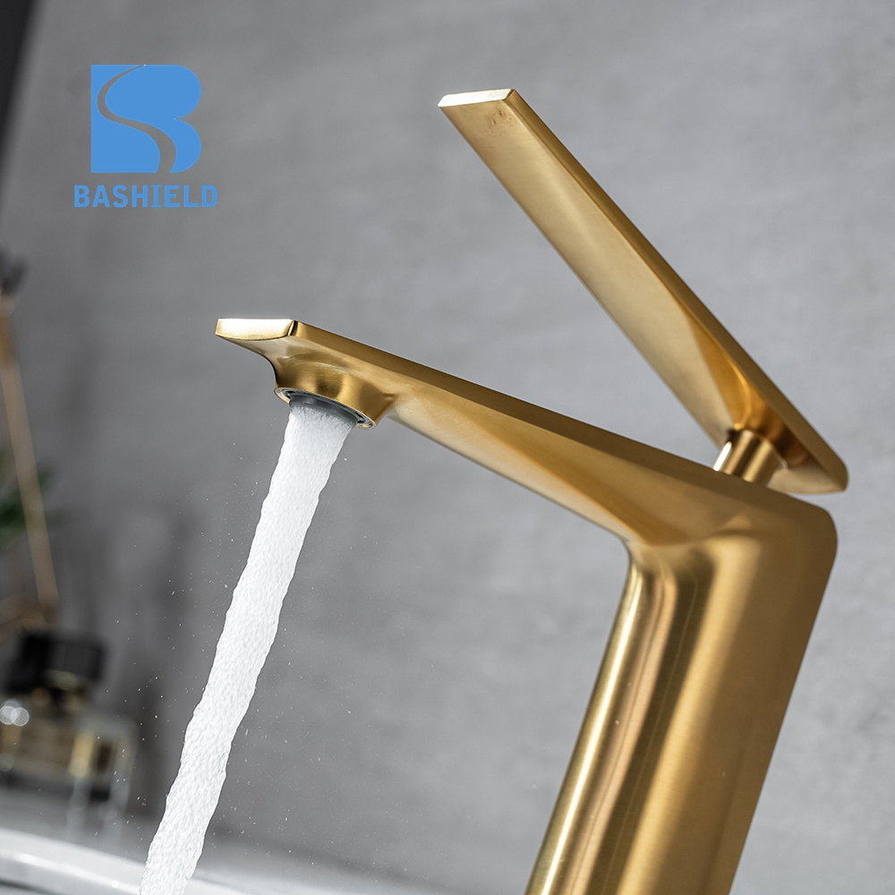 Modern deck mount square cold water design vintage basin faucet brushed brass kitchen faucet bathroom golden faucet