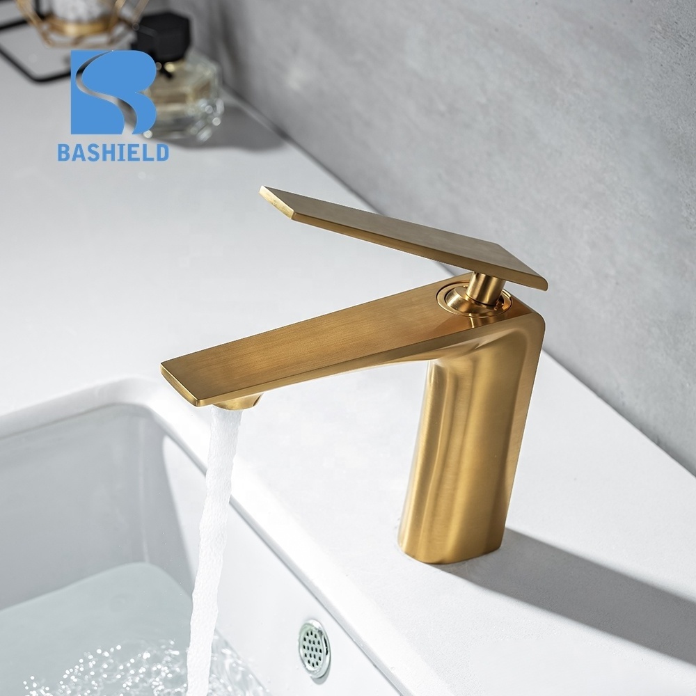 Modern deck mount square cold water design vintage basin faucet brushed brass kitchen faucet bathroom golden faucet