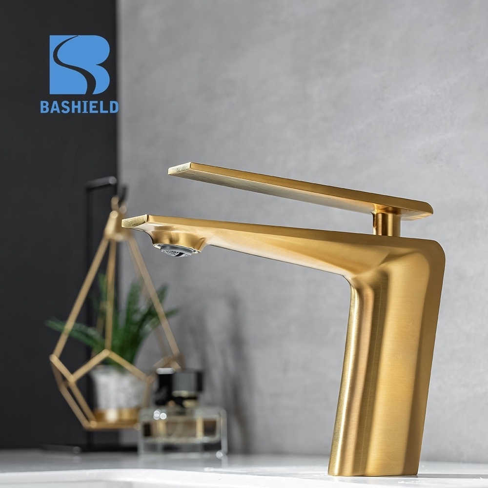 Modern deck mount square cold water design vintage basin faucet brushed brass kitchen faucet bathroom golden faucet