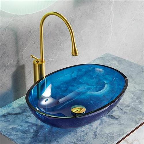 Wholesale Crystal Colorful Art Hand Wash Countertop Bathroom Sink Tempering Glass Basin