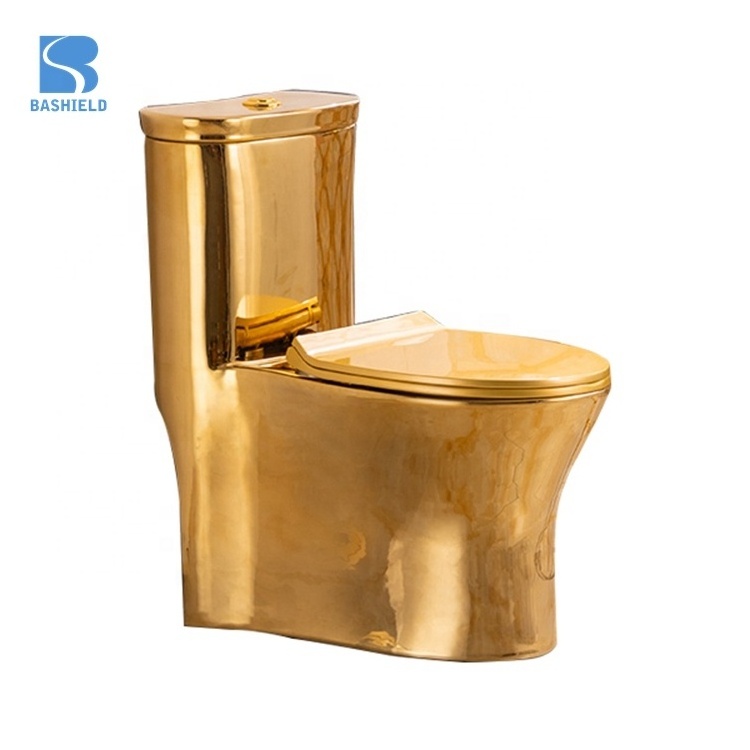 Luxury Design Bathroom Golden Wc One Piece Flushing Gold Toilet For Sale Toilet Commode