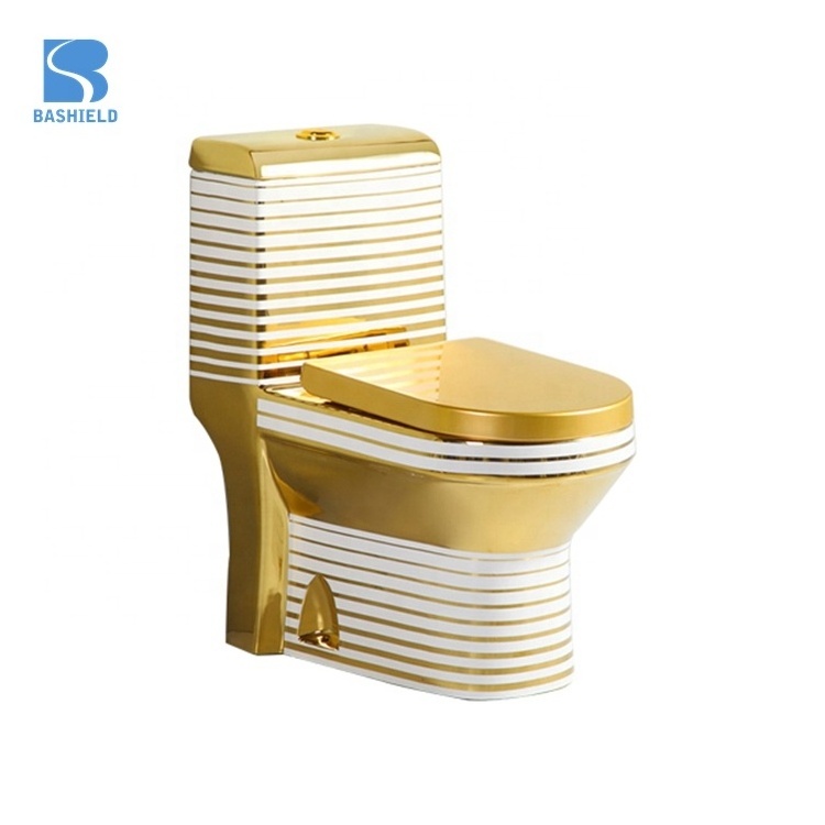 Luxury Design Bathroom Golden Wc One Piece Flushing Gold Toilet For Sale Toilet Commode