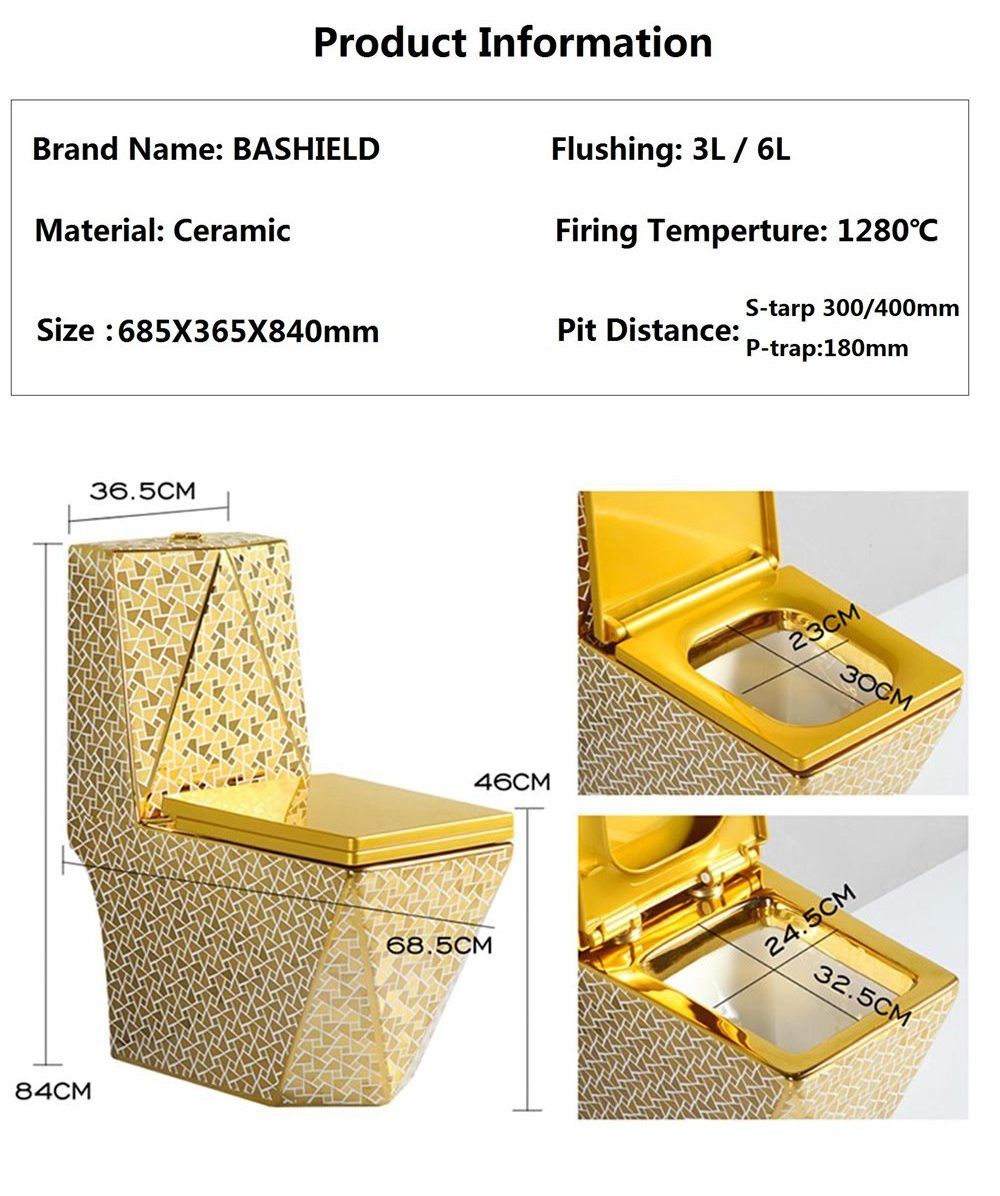 Diamond Shape Sanitary Ware Golden Color Toilet Commode Gold Wc Toilet Floor Mounted Gold Plated Toilet