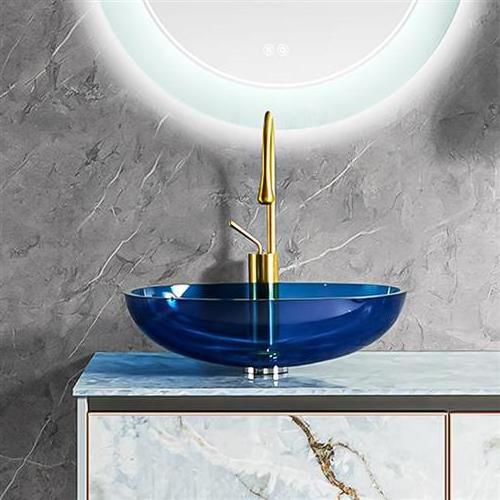 Wholesale Crystal Colorful Art Hand Wash Countertop Bathroom Sink Tempering Glass Basin