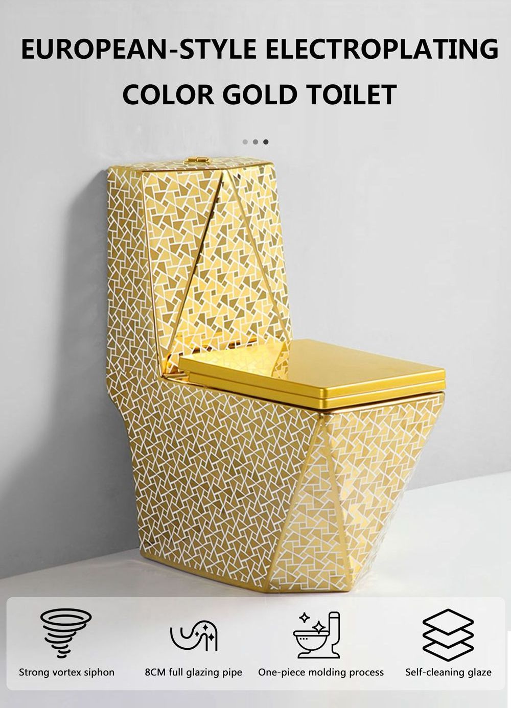 Diamond Shape Sanitary Ware Golden Color Toilet Commode Gold Wc Toilet Floor Mounted Gold Plated Toilet