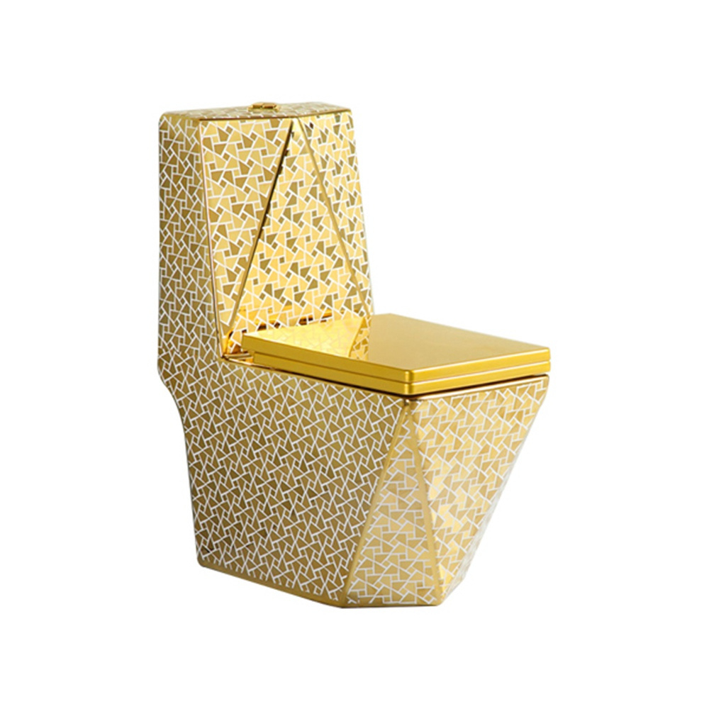 Diamond Shape Sanitary Ware Golden Color Toilet Commode Gold Wc Toilet Floor Mounted Gold Plated Toilet