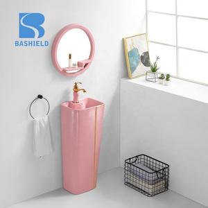 Pink Stylish Bathroom Sinks Pedestal Wash Basin Bowl