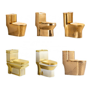 Luxury Design Bathroom Golden Wc One Piece Flushing Gold Toilet For Sale Toilet Commode