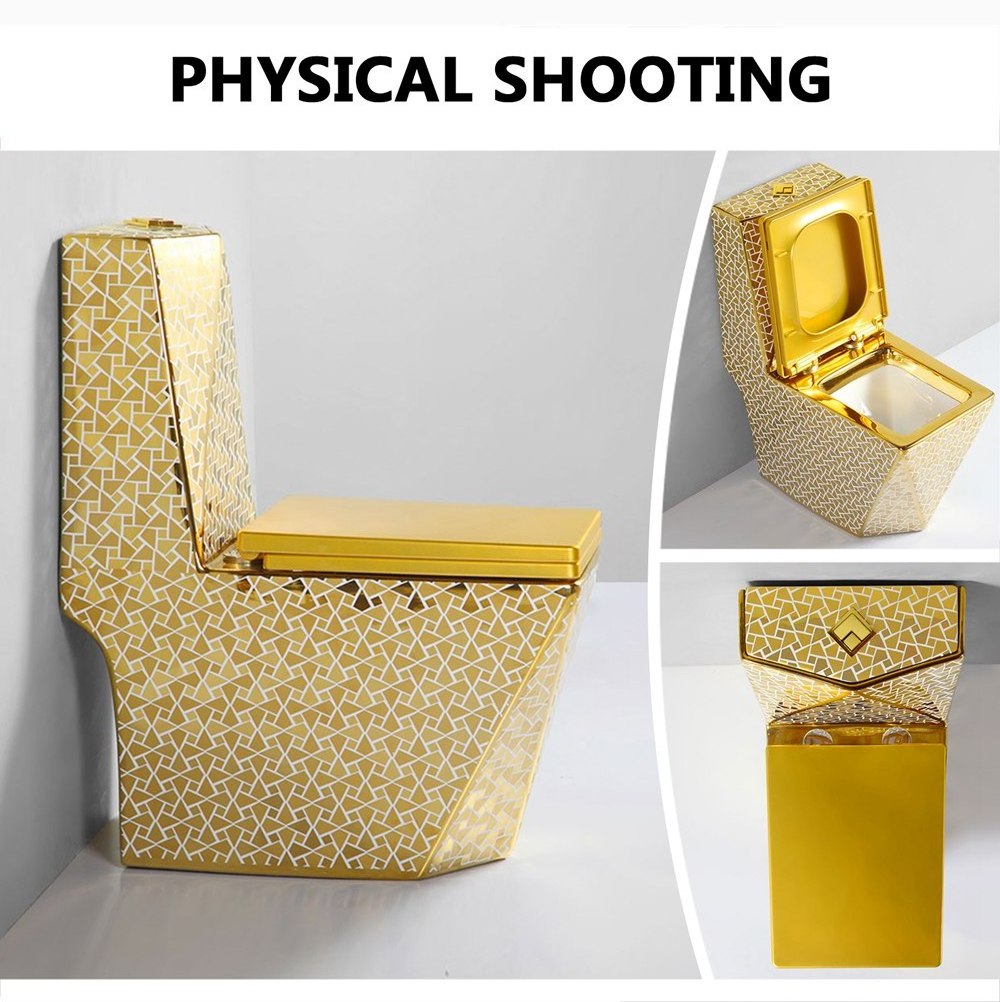 Diamond Shape Sanitary Ware Golden Color Toilet Commode Gold Wc Toilet Floor Mounted Gold Plated Toilet