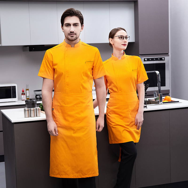 Custom Modern Personalized Professional Chief Cook Uniform Women Orange Chef Coat Jacket Shirts Wear Dress For Sale