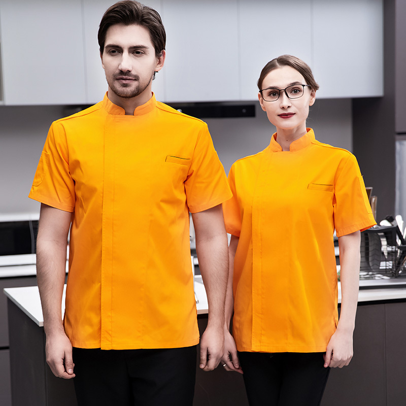 Custom Modern Personalized Professional Chief Cook Uniform Women Orange Chef Coat Jacket Shirts Wear Dress For Sale