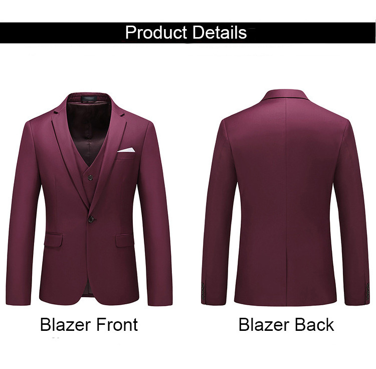 Wholesale Fashion Solid Color Slim Fit Male Classical Office Formal 3 Piece Coat Pant Design Custom Blazer Business Men's Suits