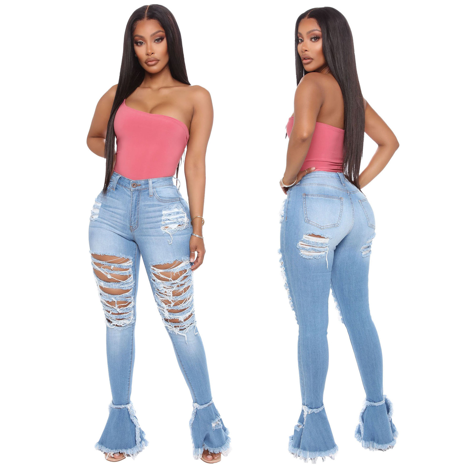 Summer Ripped Flare Private Label Pantalone Jeans De Mujer New Style Sexi Women'S Jeans 2022 Denim High Quality Jeans Bales Dama