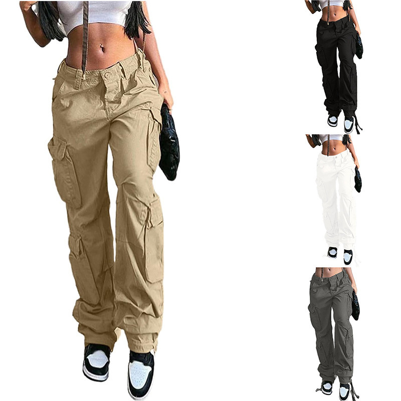 cut and sew y2k blank multi pocket female women's white black custom women ladies cargo pants for women mujer high quality