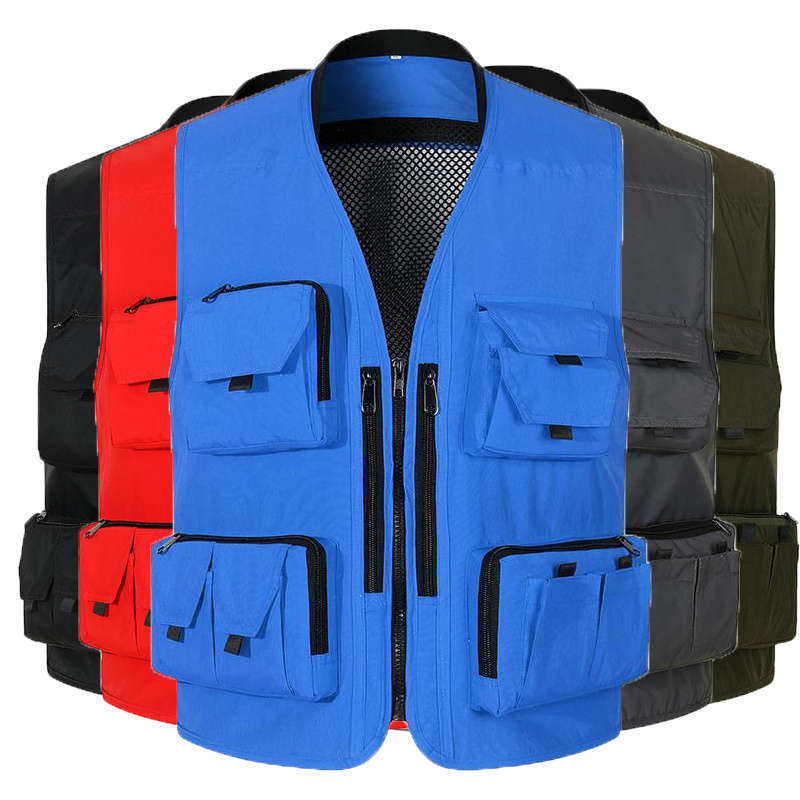 Hommes Veste De Travail Carpenter Work Tool Vests With Pockets Top Men Blue Tactical Vest