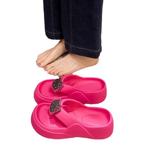 Kt Thick Soled Flip Flop Slippers for Women Summer Cute Cartoon Homewear Anti Slip Beach Shoes Casual Bathroom Slippers