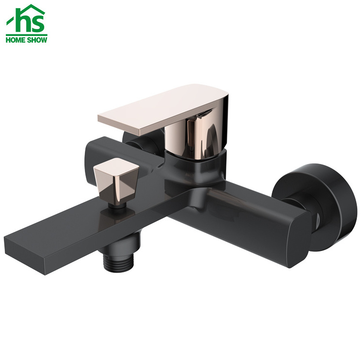 Promotion Wholesale Modern Bathroom Wall Mounted Black Gold Chrome Bath Shower Faucet