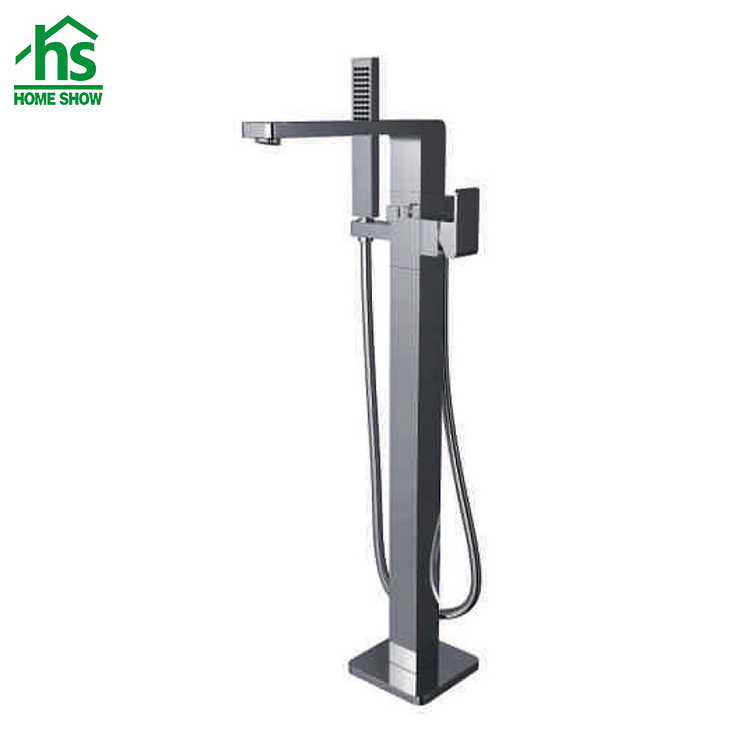 High Quality Square Floor Stand Bathtub Faucets Brass Chrome Tub Floor Mounted bathtub Faucet