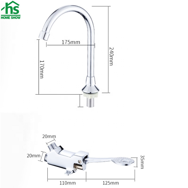 Polished Chrome Foot Control Faucet for Basin Brass Material  Water Tap Sink Faucet Foot Operated Basin Faucet