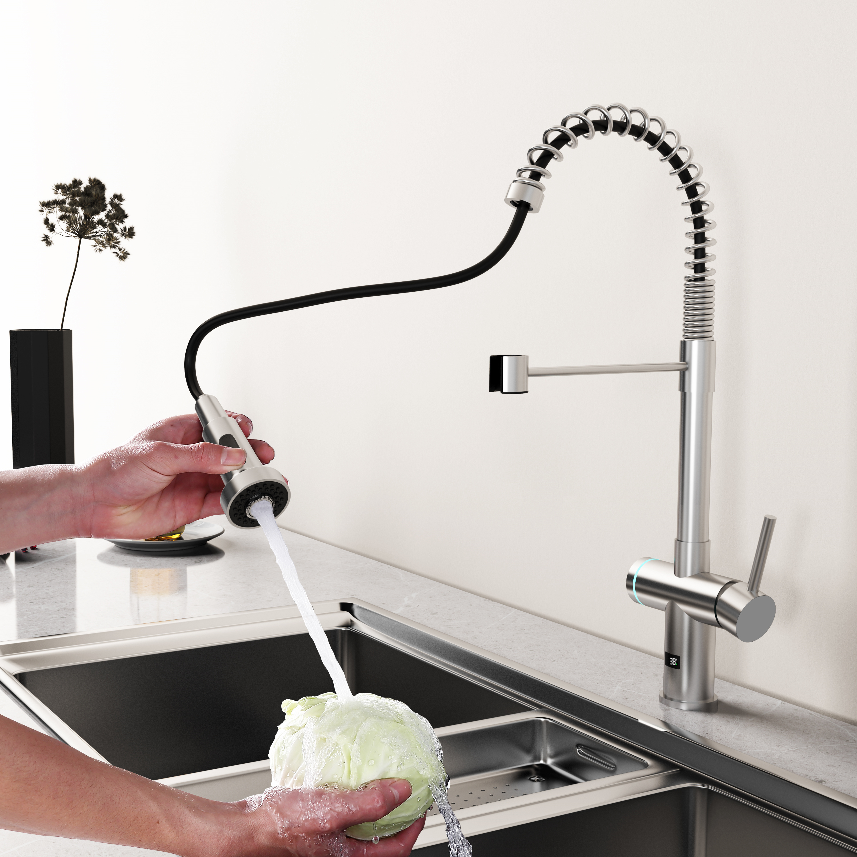 304 Stainless Steel Kitchen Brushed Water Saving Automatic Touch-less Sensor Control Faucet for Kitchen Sink