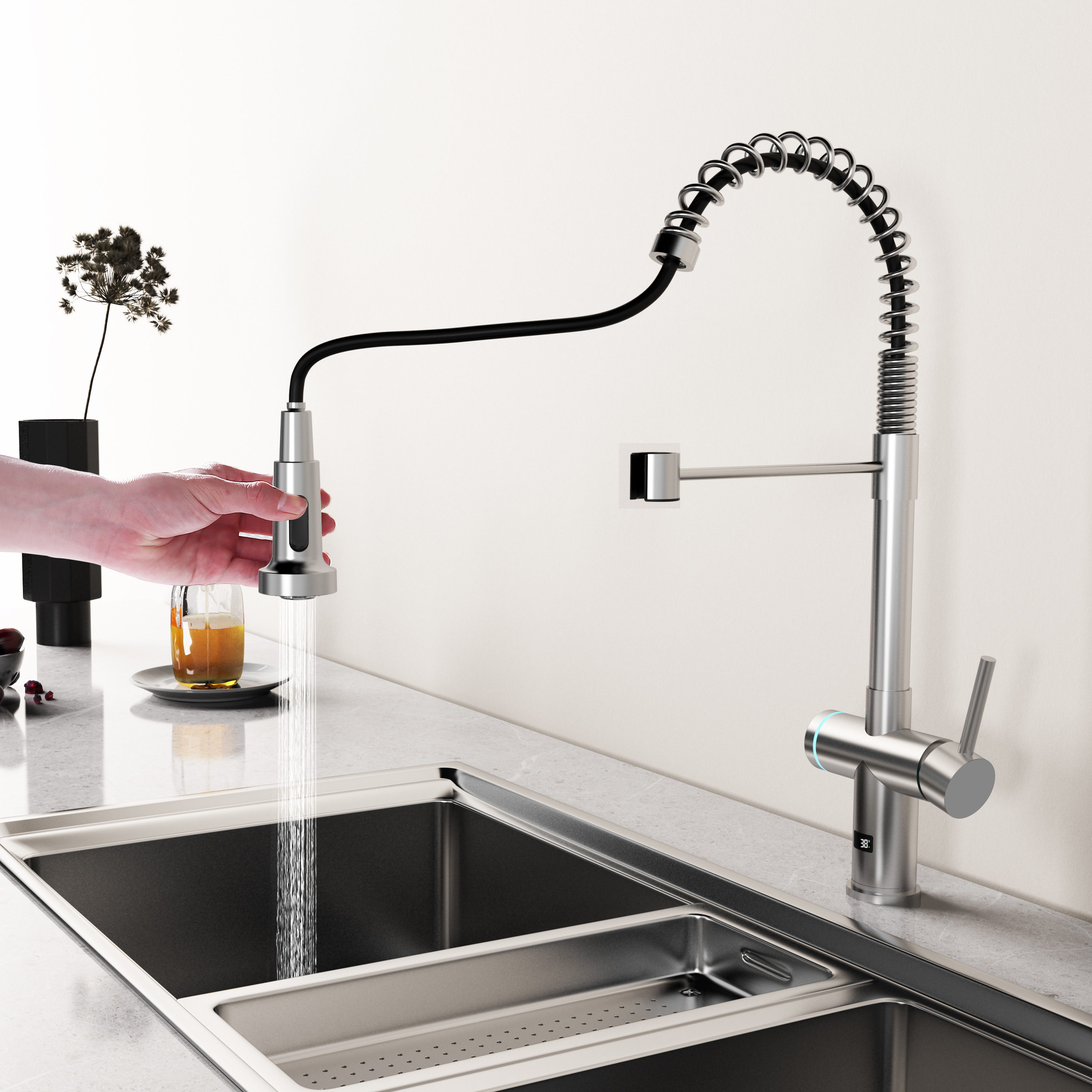 304 Stainless Steel Kitchen Brushed Water Saving Automatic Touch-less Sensor Control Faucet for Kitchen Sink