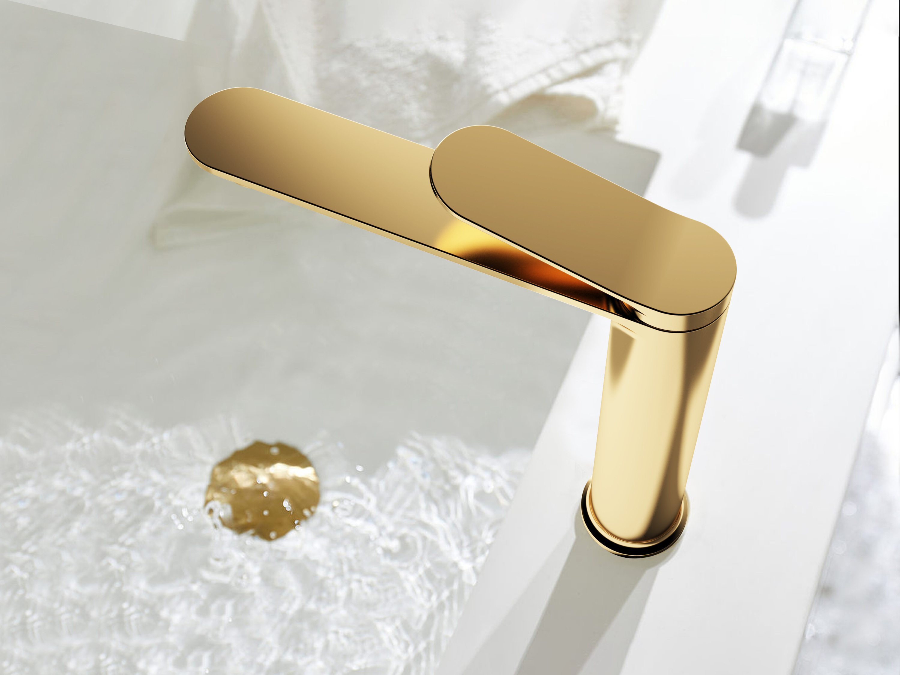 Factory Direct Supply Long Neck Bathroom Taps Brushed Brass Gold Colour Single Level Basin Mixer Faucet