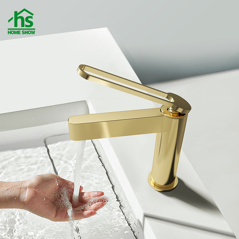 Deck Mounted Sink Faucet 2X 50Cm Flexible Hose Brass Material Brushed Gold Bathroom Single Lever Basin Faucet Mixer