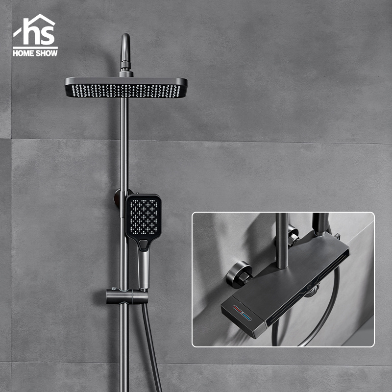 Homeshow Digital Display Shower System Bathroom 4 gear Thermostatic shower set Rainfall Shower kits