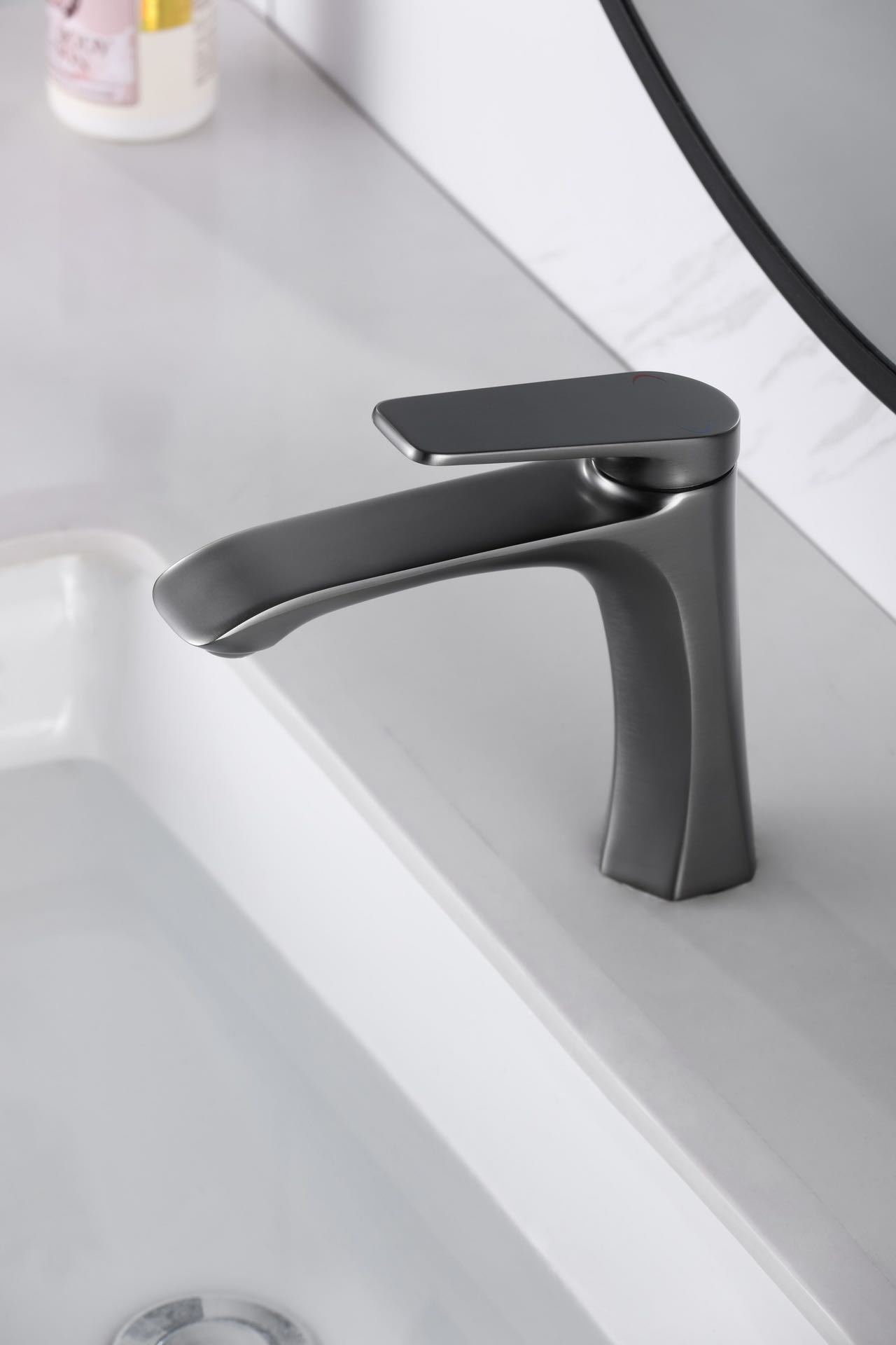 Homeshow Special Design Gun Metal Basin Faucet Single Handle Brass Luxury Bathroom Basin Stand Faucet