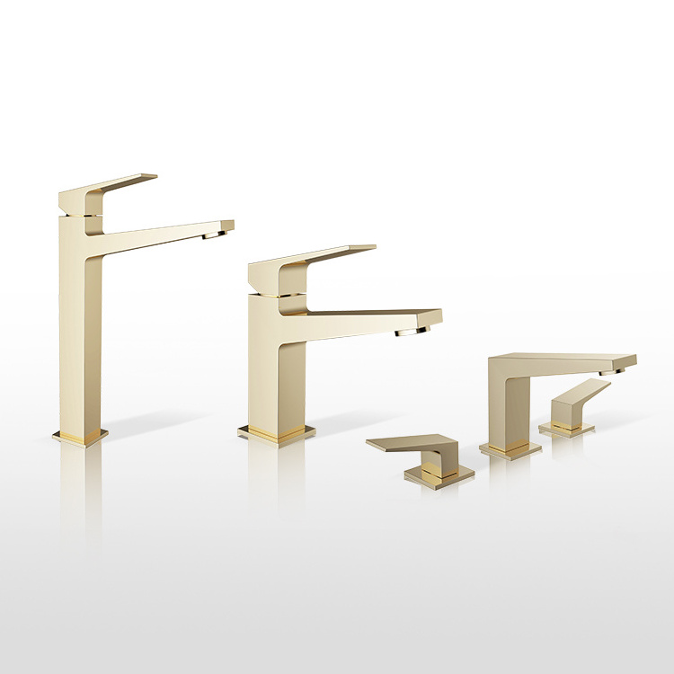 Smart modern luxury water gold washbasin mixer faucet 3 hole brushed gold tap bathroom sink basin faucet for hotel bathroom