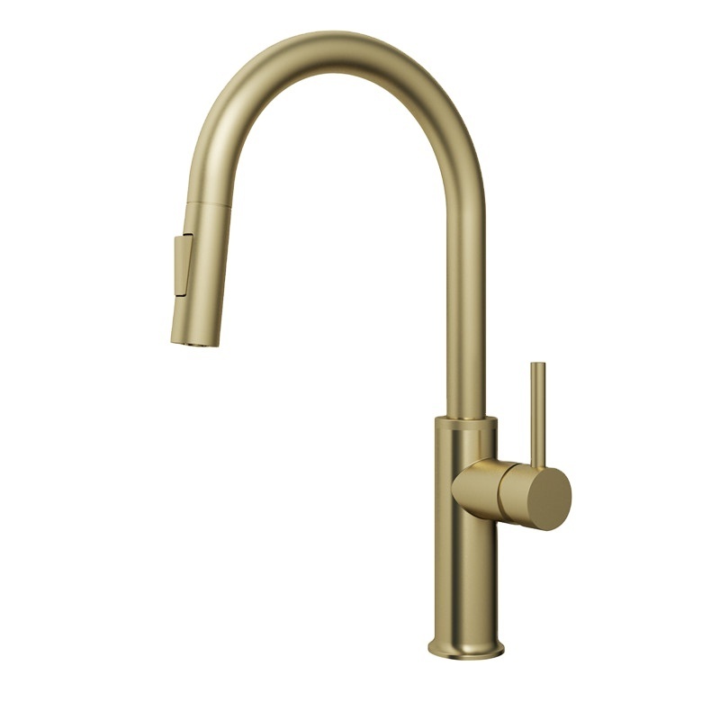 High Quality Durable SUS Material Brushed Gold Pull Down Kitchen Faucet