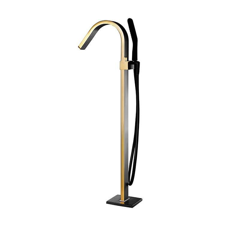 High Quality Floor Mounted  black gold bath shower faucet freestanding bathtub mixerr