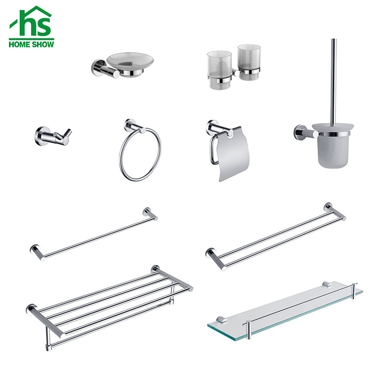 Round design brass stainless steel chrome bathroom toilet accessories set