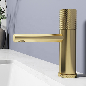 Hot Cold Brushed Gold Luxury Knurled Taps Luxury Hotel Brass Deck Mounted Basin Faucets For Bathroom Mixer Tap