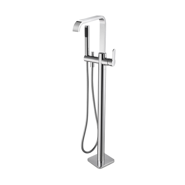 High Quality Square Floor Stand Bathtub Faucets Brass Chrome Tub Floor Mounted bathtub Faucet