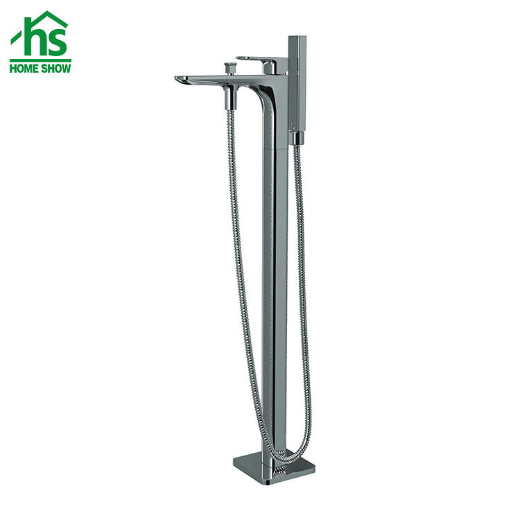 High Quality Square Floor Stand Bathtub Faucets Brass Chrome Tub Floor Mounted bathtub Faucet