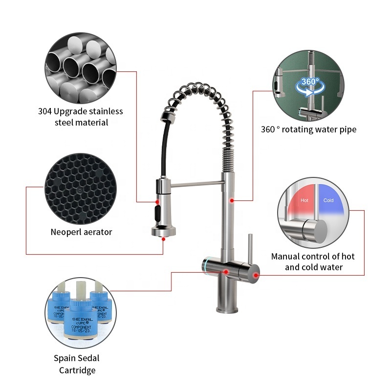 Manufacturers hot selling 304 stainless steel sensor control touchless faucets tap single hole pull out kitchen faucet