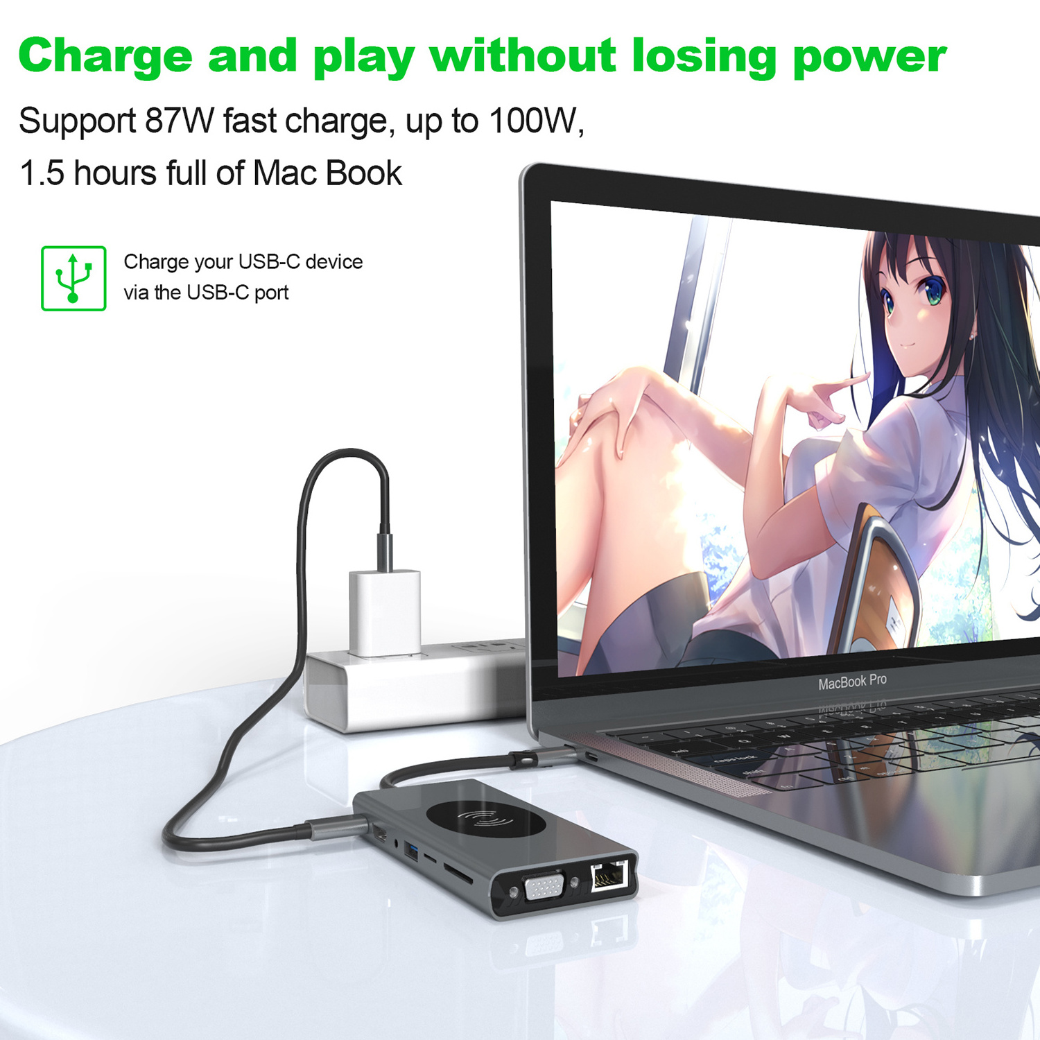 type c hub wireless charging 15 in 1 usb hub HD-MI VGA USB3.0 USB2.0 SD TF RJ45 PD AUDIO3.5 10W