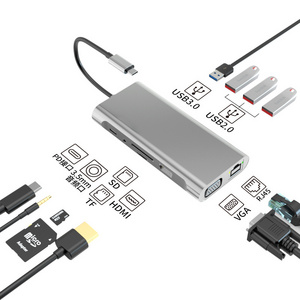 Usb hub powered usb hub BASIX 11 in 1 HD-MI VGA PD RJ45 USB3.0 SD TF docking station