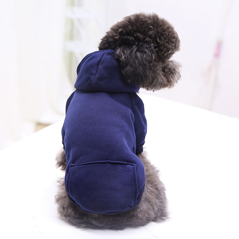 Dog Clothes Fall/Winter Sweater Denim Pocket Two Legged Dog Cat Hoodies Supplies Navy Blue L Pet Sweatshirts