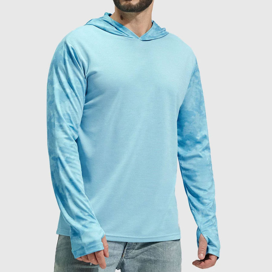 Mens Long Sleeve T Shirts Dry Fit UV Sun Protection Outdoor Hiking Athletic Active Hoodie with Thumb Holes