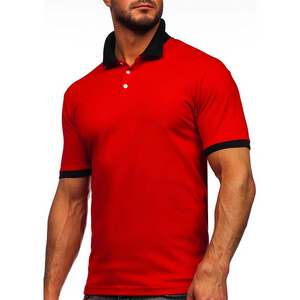 Red Black Stylish Europe 100% Cotton Polo Mens Shirts